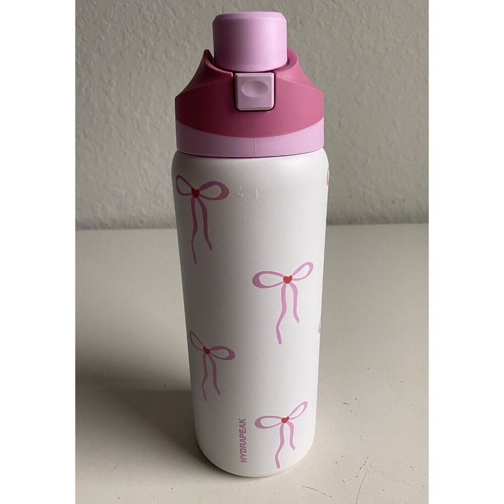 Hydrapeak Pink‎ Bow Coquette Tumbler Water Bottle 32 Oz Leak Proof Limited NEW